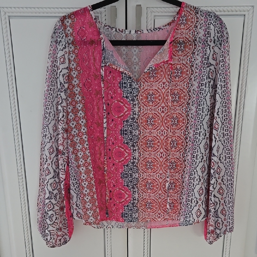 Women's Pink and Orange Peasant Style  Top